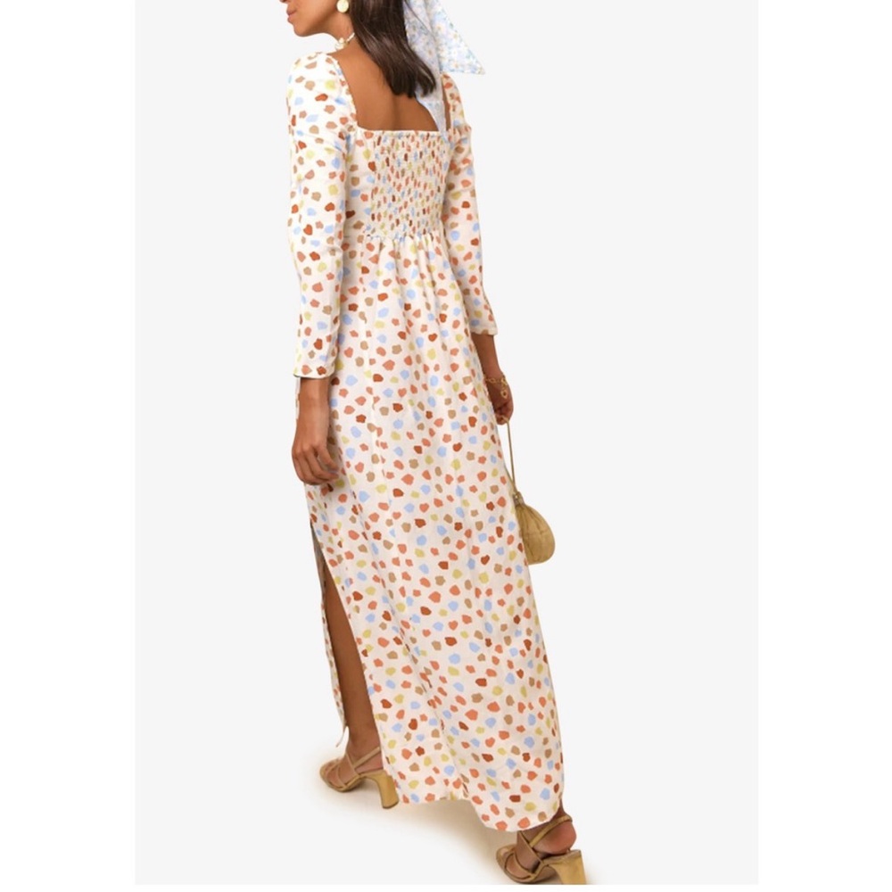 RIXO Hattie Maxi Multicolor Tulip Long Sleeve Smocked Back Dress Medium M - Picture 2 of 9
